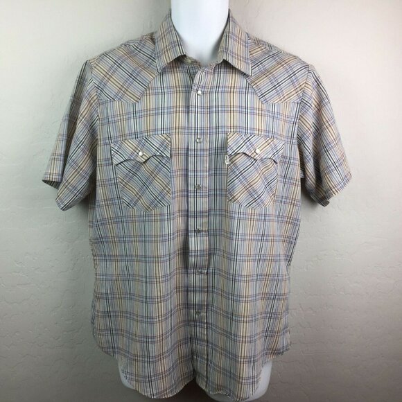 Vintage Levis Mens Western Pearl Snap Button Plaid Shirt Rockabilly Size Large - Picture 2 of 8